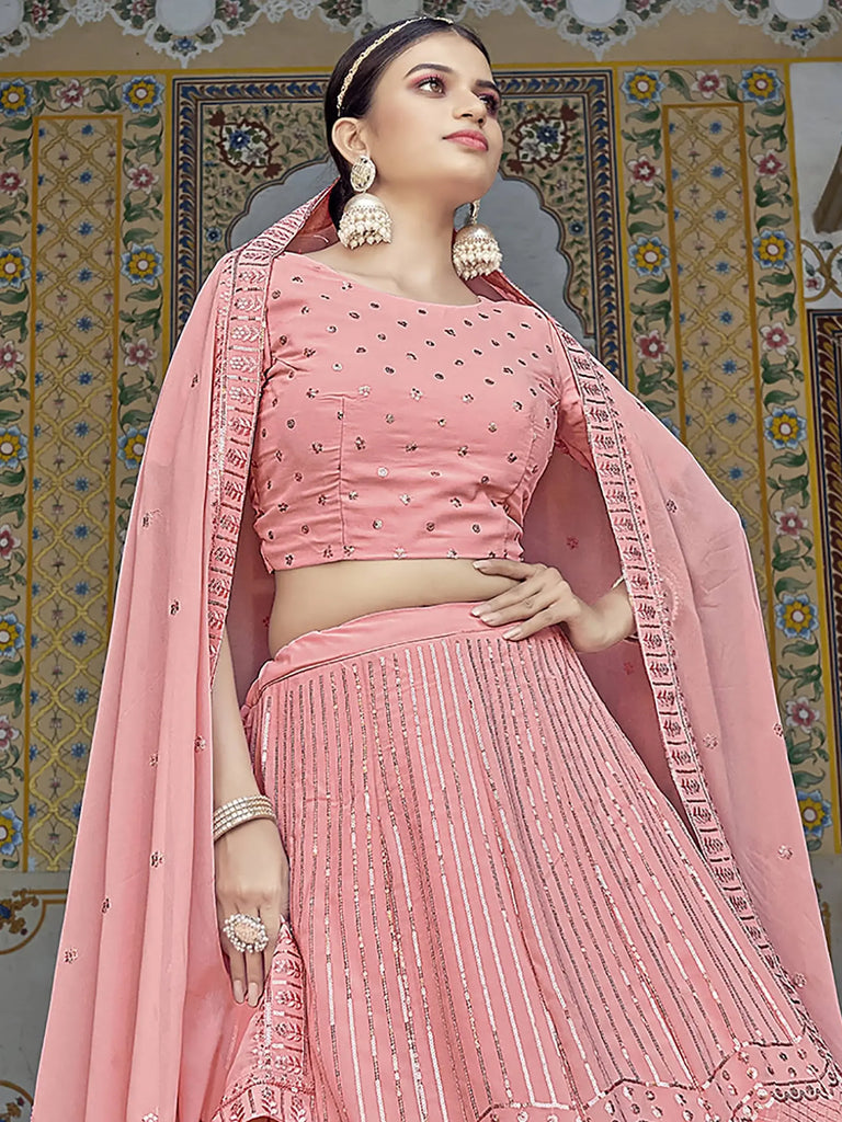 Charismatic Pink Sequins Embroidered georgette Lehenga Choli