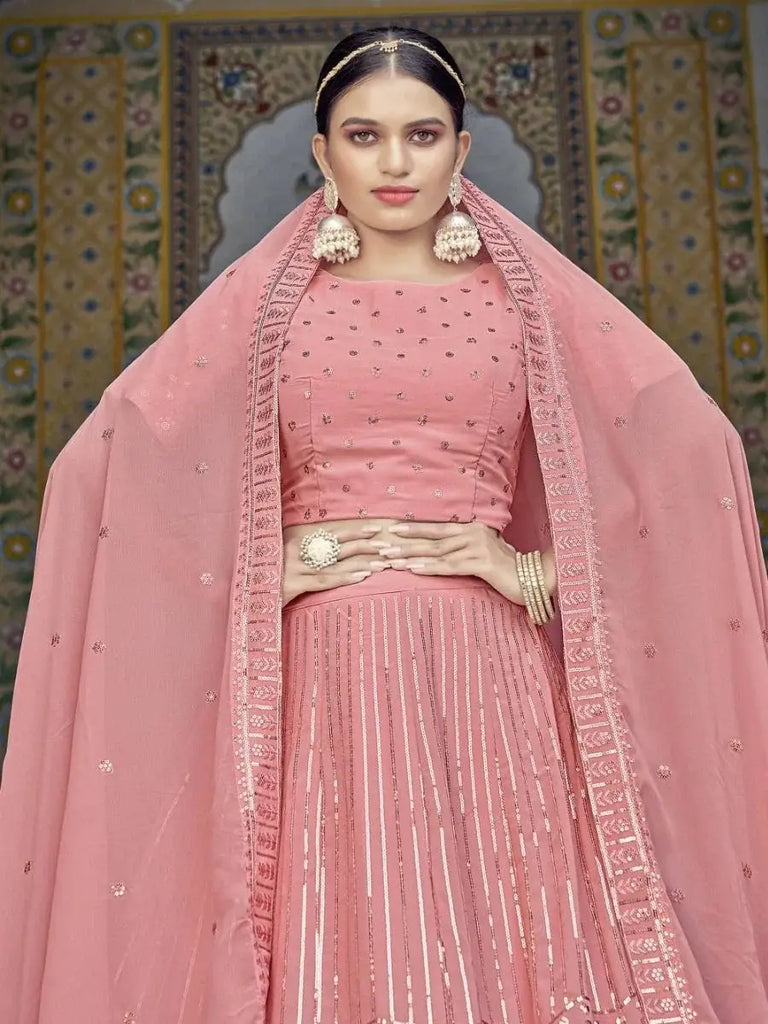 Charismatic Pink Sequins Embroidered georgette Lehenga Choli