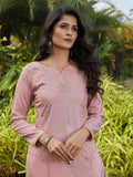 Pretty Pink Cotton Mukaish Work Casual Wear Kurti