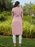 Pretty Pink Cotton Mukaish Work Casual Wear Kurti