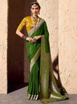 Stunning Green Zari Weaving Georgette Festival Saree With Blouse