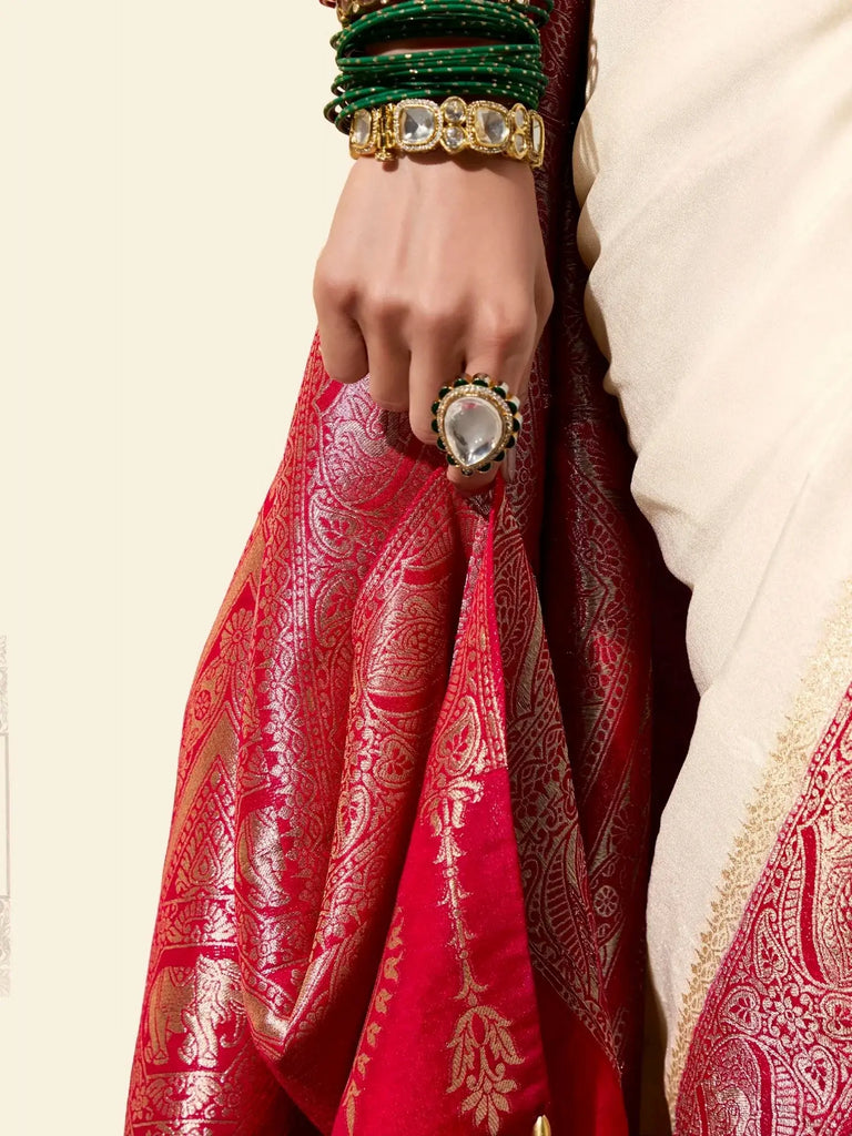 Stunning White Zari Weaving Georgette Festive Wear Saree With Blouse