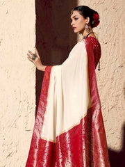 Stunning White Zari Weaving Georgette Festive Wear Saree With Blouse