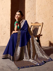 Amazing Blue Zari Weaving Georgette Wedding Wear Saree With Blouse