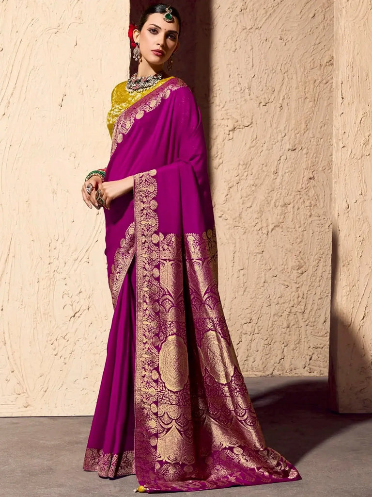 Attractive Pink Zari Weaving Georgette Festive Wear Saree With Blouse