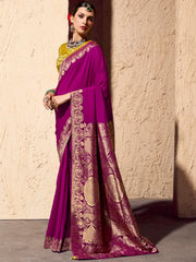 Attractive Pink Zari Weaving Georgette Festive Wear Saree With Blouse