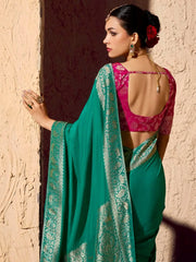 Awesome Green Zari Weaving Georgette Wedding Wear Saree With Blouse