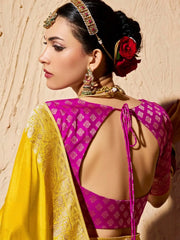 Fantastic Yellow Zari Weaving Georgette Haldi Wear Saree With Blouse