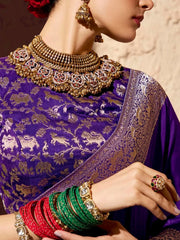 Stunning Purple Zari Weaving Georgette Wedding Wear Saree With Blouse