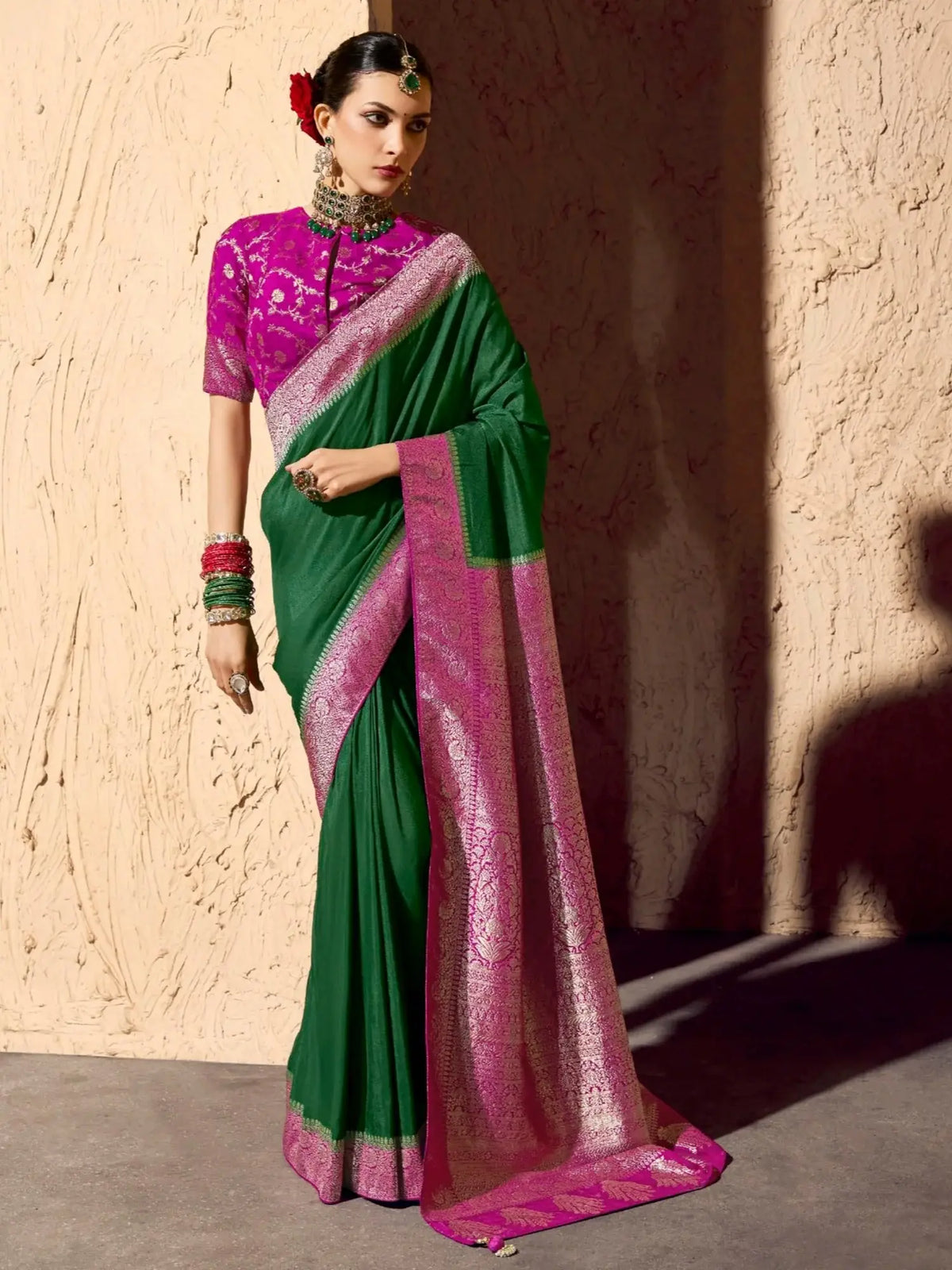 Gorgeous Green Zari Weaving Georgette Wedding Wear Saree With Blouse