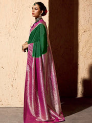 Gorgeous Green Zari Weaving Georgette Wedding Wear Saree With Blouse