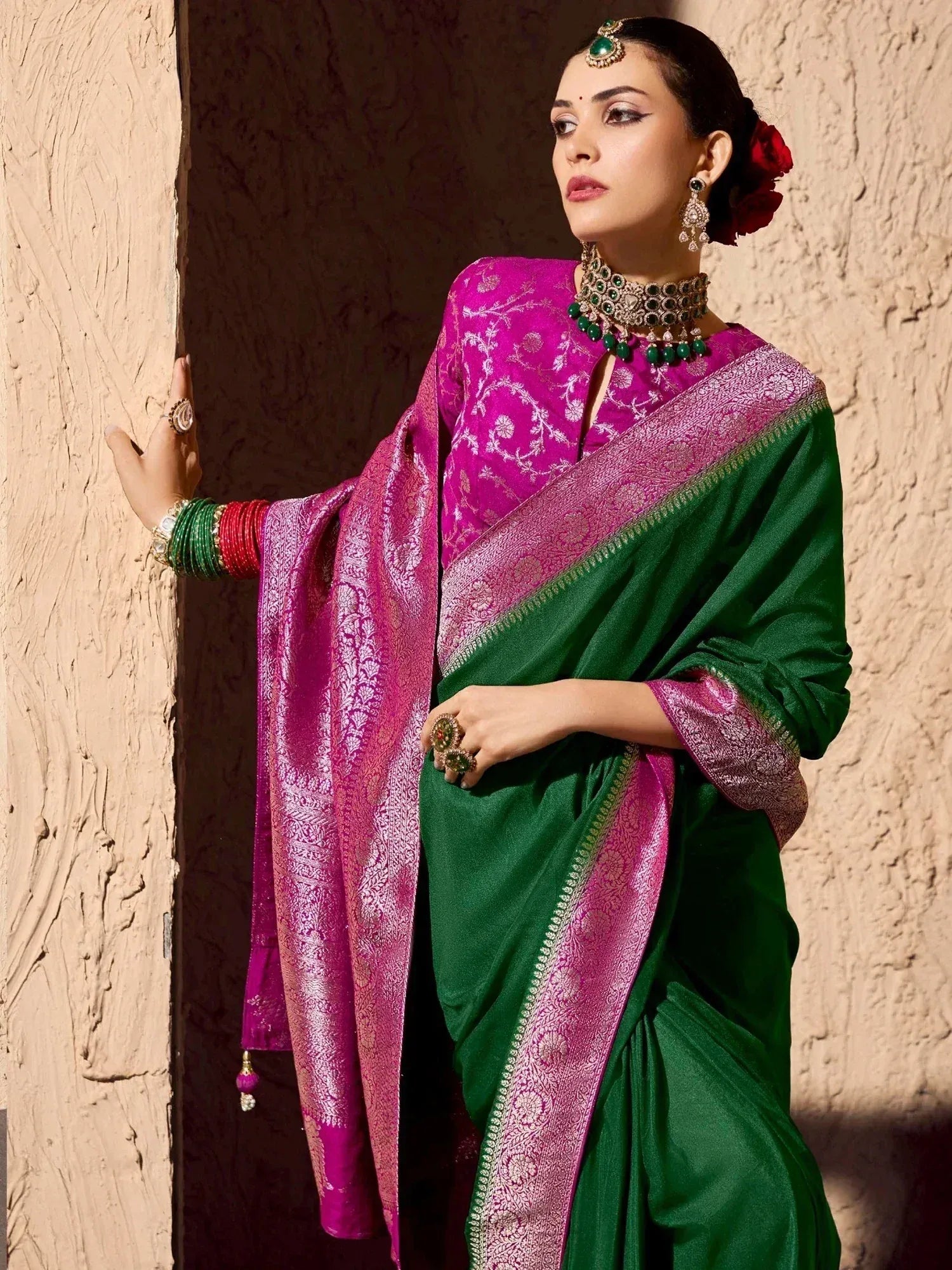 Gorgeous Green Zari Weaving Georgette Wedding Wear Saree With Blouse