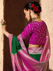 Gorgeous Green Zari Weaving Georgette Wedding Wear Saree With Blouse