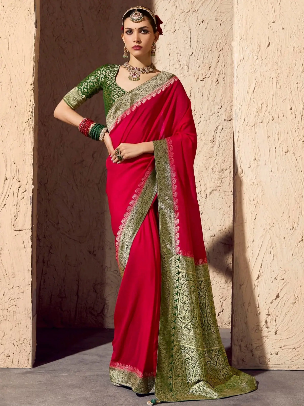 Glamorous Red Zari Weaving Georgette Wedding Wear Saree With Blouse