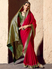 Glamorous Red Zari Weaving Georgette Wedding Wear Saree With Blouse