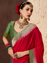Glamorous Red Zari Weaving Georgette Wedding Wear Saree With Blouse