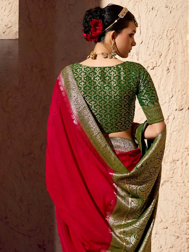 Glamorous Red Zari Weaving Georgette Wedding Wear Saree With Blouse