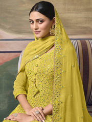 Captivating Green Foil Work Georgette Party Wear Sharara Suit