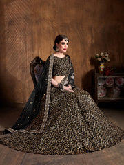 Graceful Black Sequins Silk Function Wear Plus Size Lehenga Choli