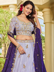 Stylish Lavender Embroidered Tissue Wedding Wear Lehenga Choli 