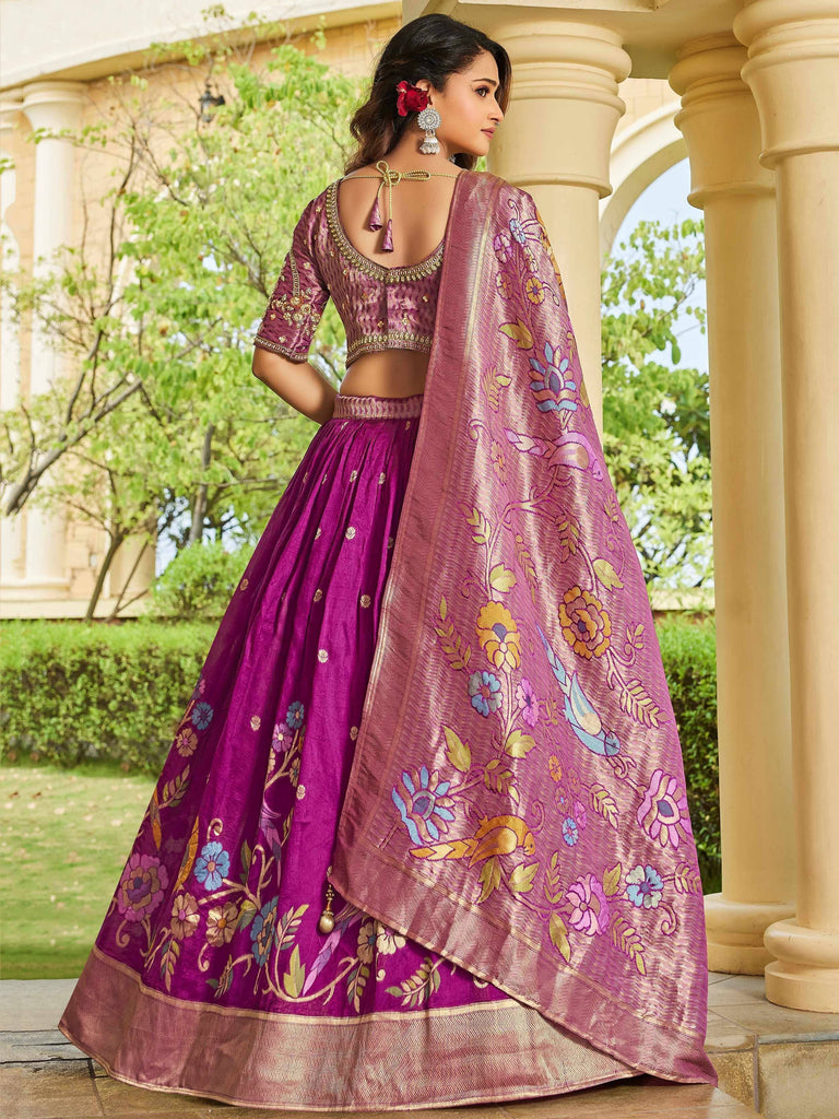Elegant Pink Zari Weaving Tussar Silk Engagement Wear Lehenga Choli 
