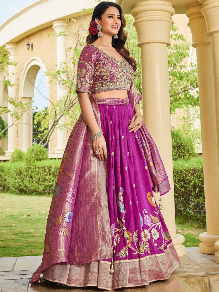 Elegant Pink Zari Weaving Tussar Silk Engagement Wear Lehenga Choli 