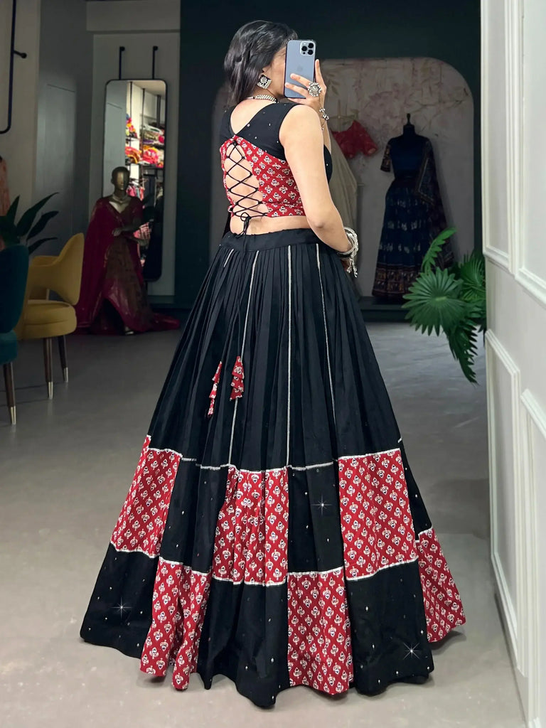 Astonishing Black Printed Cotton Navratri Wear Lehenga Choli
