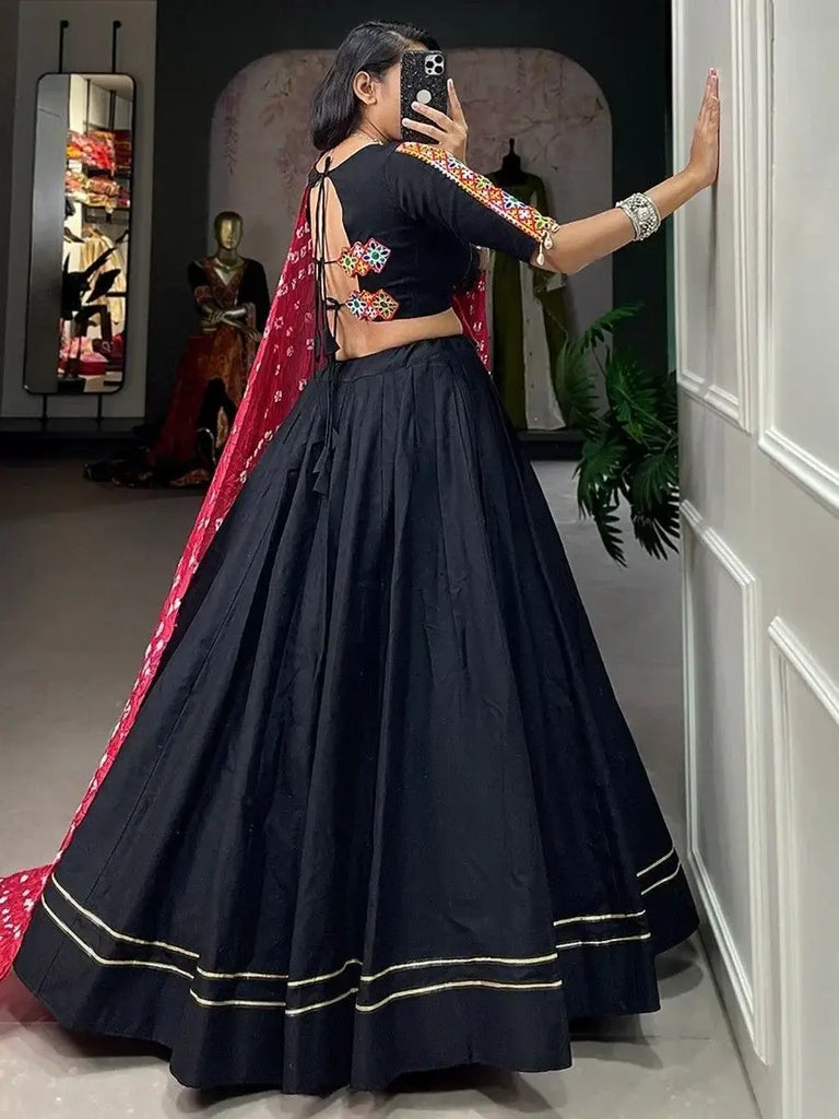 Stunning Black Gamthi Work Cotton Navratri Wear Lehenga Choli