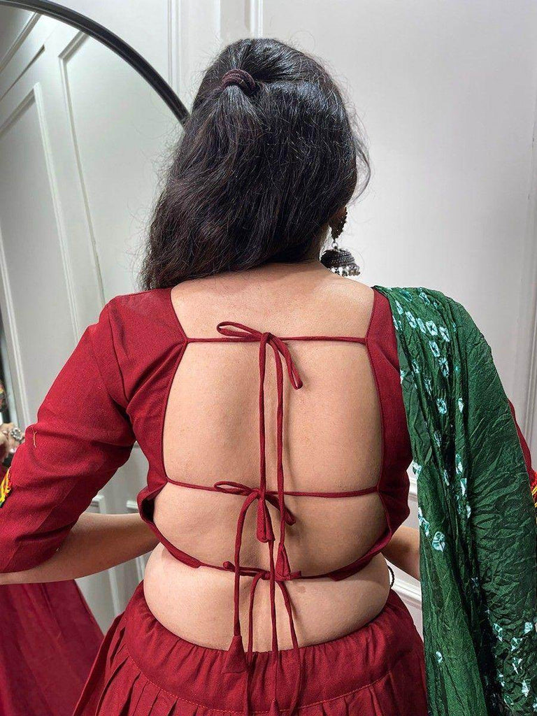Astonishing Maroon Gamthi Work Cotton Navratri Lehenga Choli