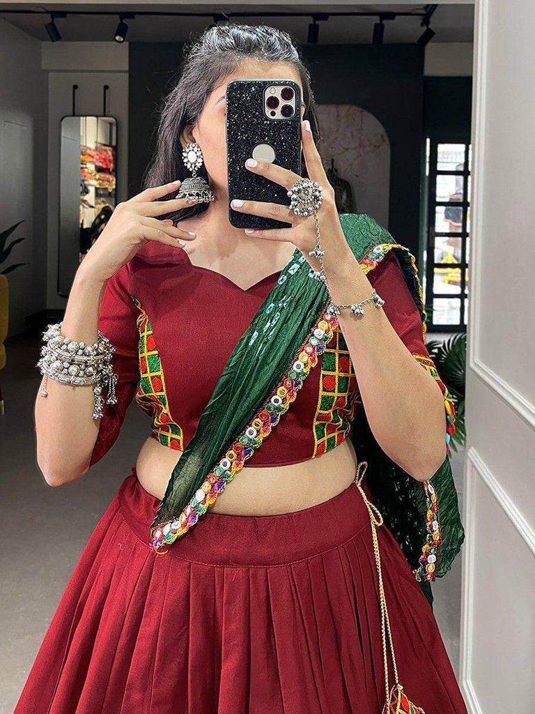 Astonishing Maroon Gamthi Work Cotton Navratri Lehenga Choli