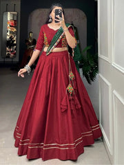 Astonishing Maroon Gamthi Work Cotton Navratri Lehenga Choli