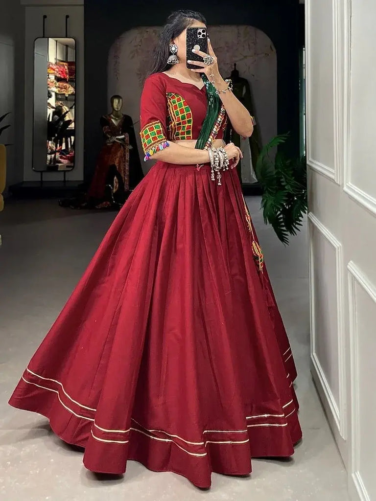 Astonishing Maroon Gamthi Work Cotton Navratri Lehenga Choli
