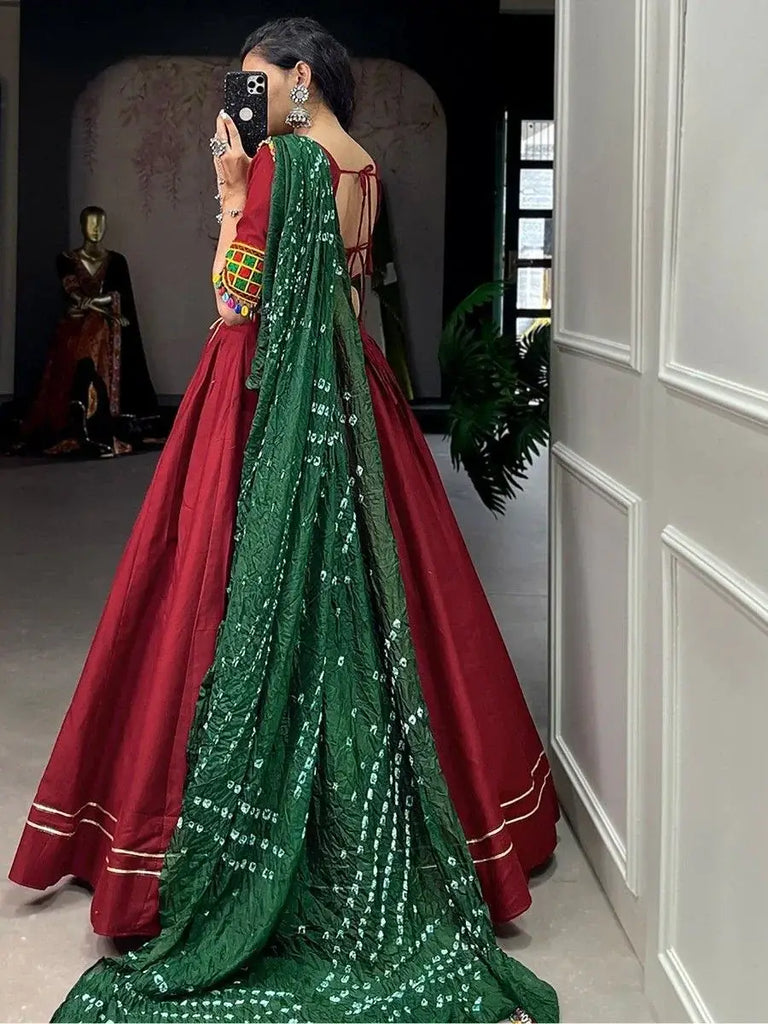 Astonishing Maroon Gamthi Work Cotton Navratri Lehenga Choli