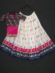 Off White Cotton Lehenga Choli With Pink Bandhani Dupatta