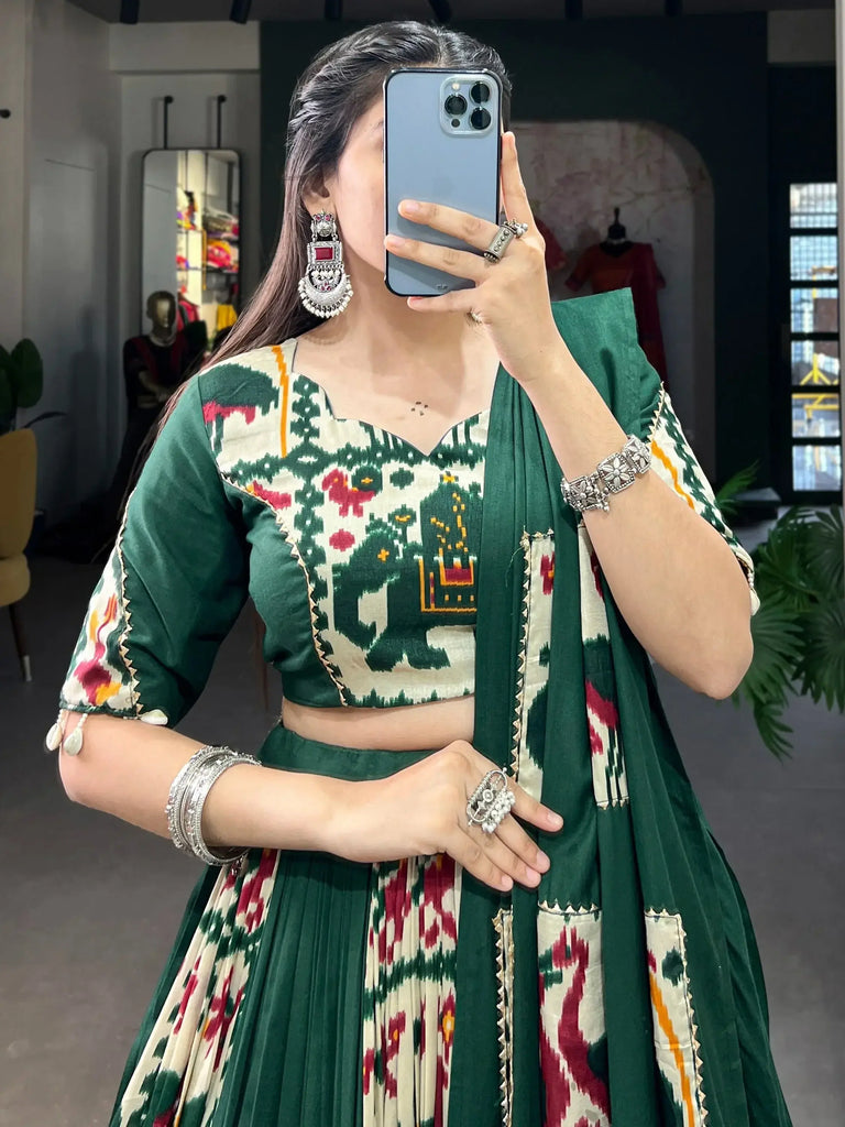 Irresistible Green Digital Printed Silk Traditional Lehenga Choli