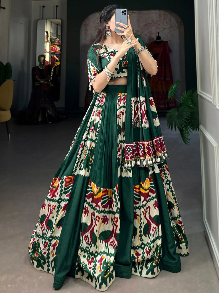 Irresistible Green Digital Printed Silk Traditional Lehenga Choli