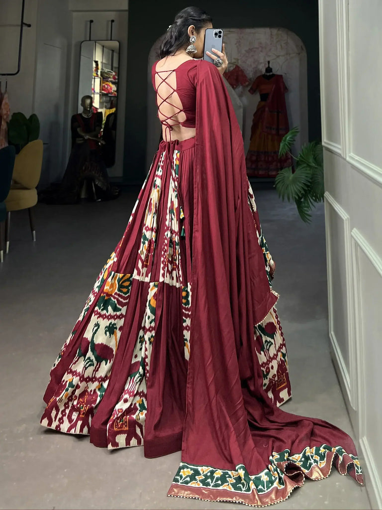 Captivating Maroon Digital Printed Silk Patola Lehenga Choli