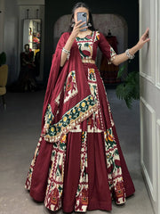 Captivating Maroon Digital Printed Silk Patola Lehenga Choli