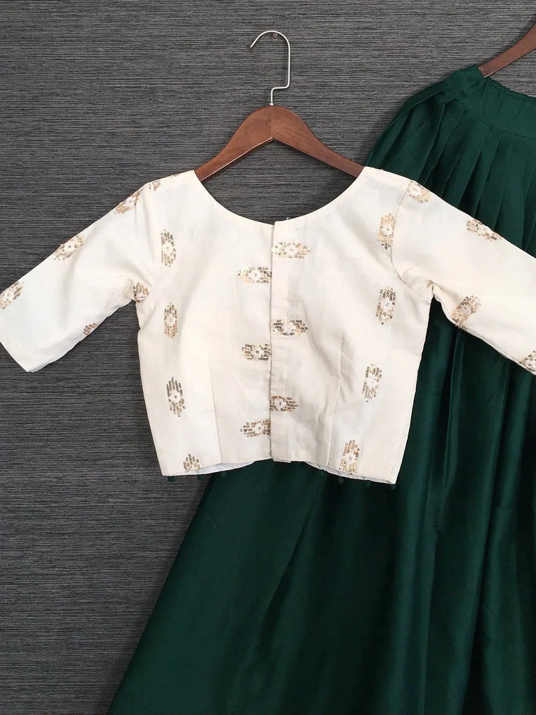 Timeless Green Cotton Sequins Work Traditional Crop Top Lehenga