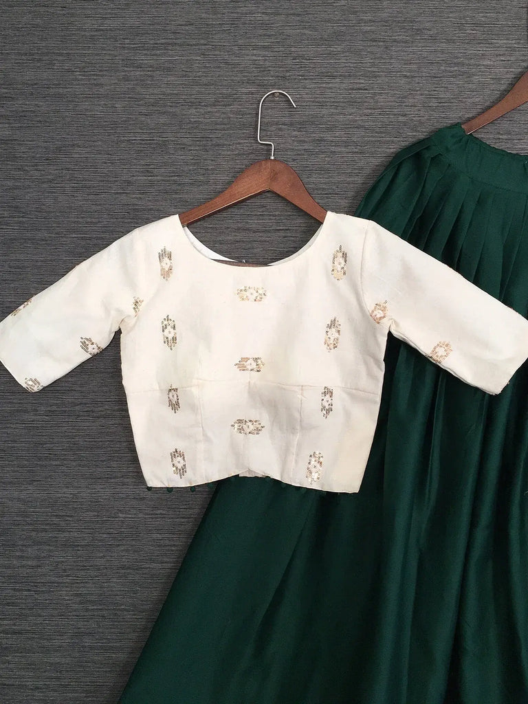 Timeless Green Cotton Sequins Work Traditional Crop Top Lehenga