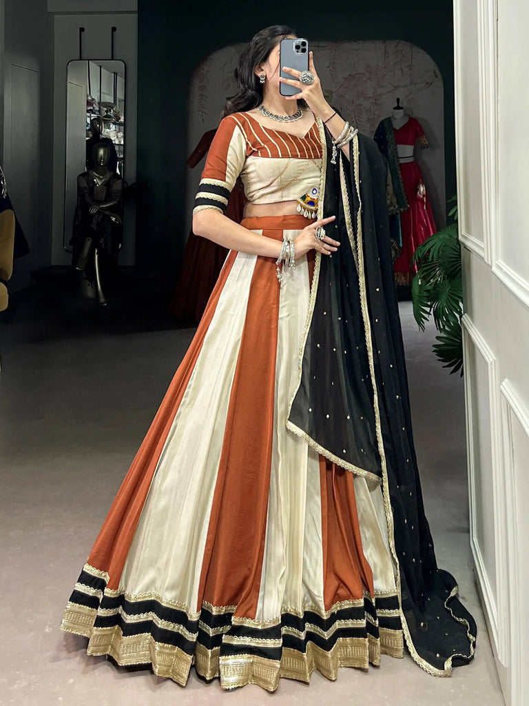 Dazzling Brown Chinon Sequins Navratri Wear Lehenga Choli