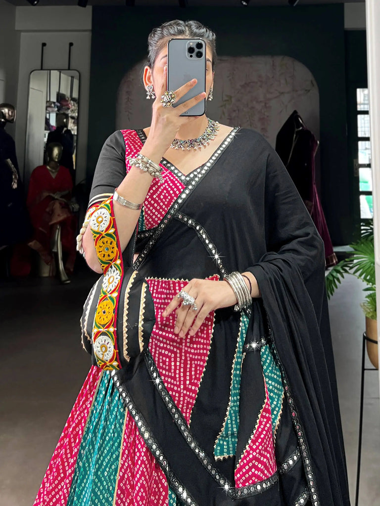 Gleaming Pink Rayon Bandhani Printed Festival Wear Lehenga Choli