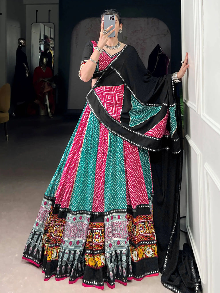 Gleaming Pink Rayon Bandhani Printed Festival Wear Lehenga Choli