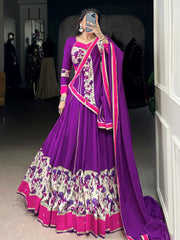 Gorgeous Purple Rayon Floral Printed Navratri Wear Lehenga Choli