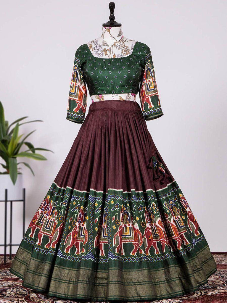 Awesome Brown Dola Silk Patola Print Lehenga For Special Navratri