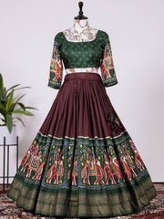Awesome Brown Dola Silk Patola Print Lehenga For Special Navratri