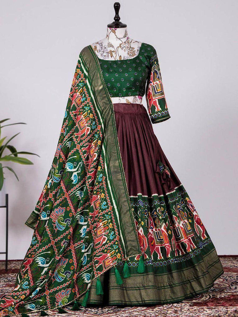 Awesome Brown Dola Silk Patola Print Lehenga For Special Navratri