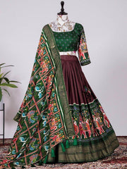 Awesome Brown Dola Silk Patola Print Lehenga For Special Navratri