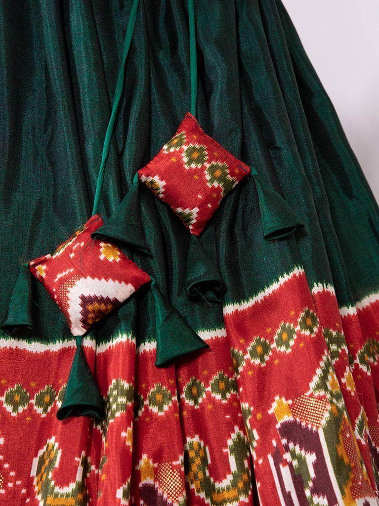 Marvelous Green Dola Silk Patola Print Traditional Wear Ghaghra Choli For Navratri