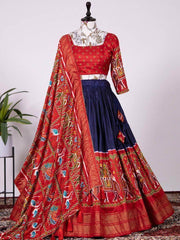 Incredible Navy Blue Dola Silk Patola Print Special Garba Wear Chaniya Choli